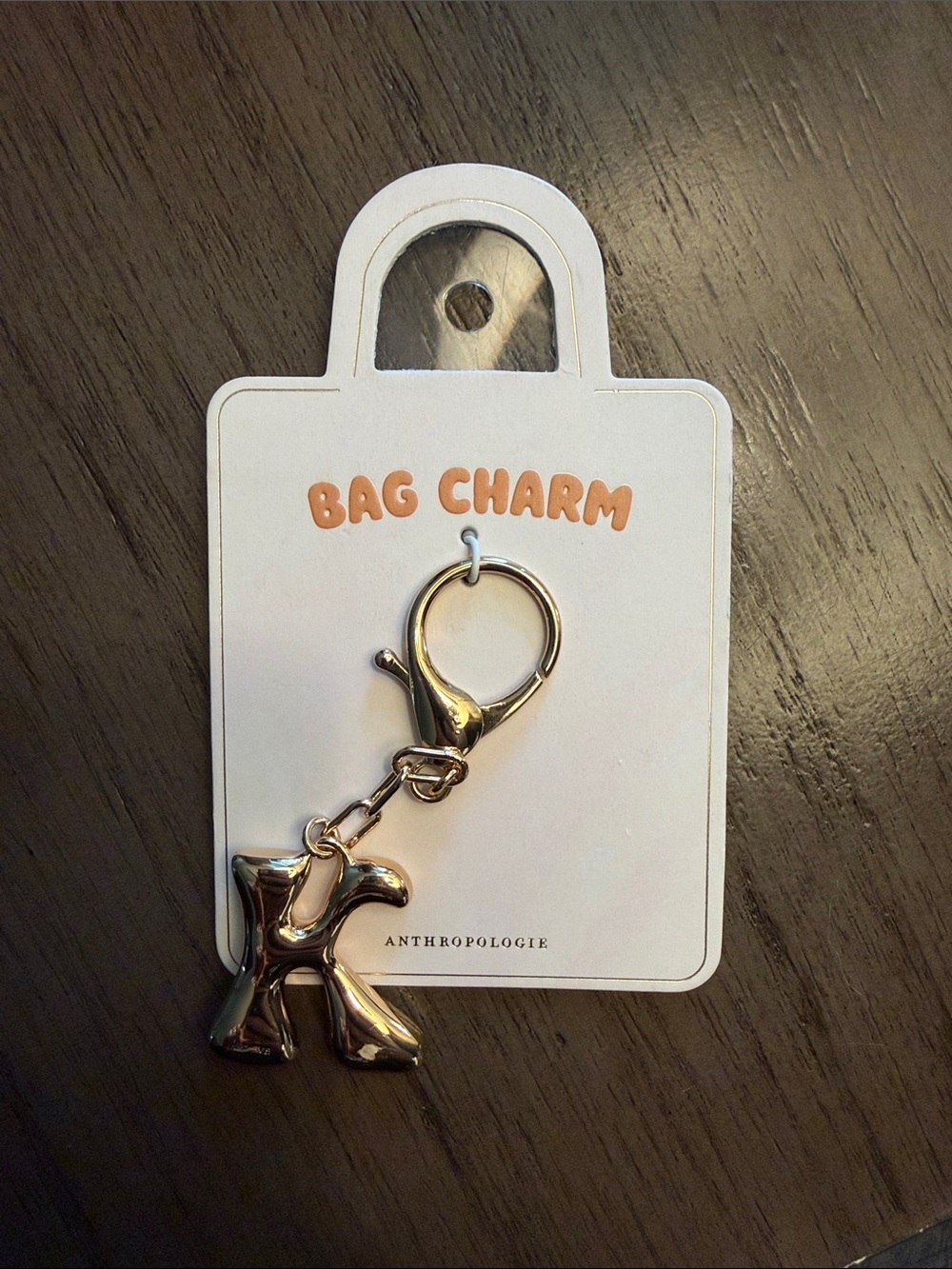 Anthropologie Shiny Gold 'K' Bag Charm